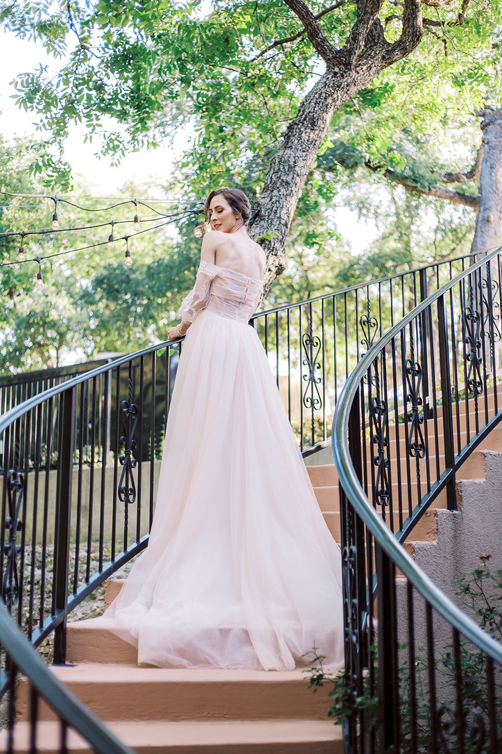 winding staircase bridal portrait